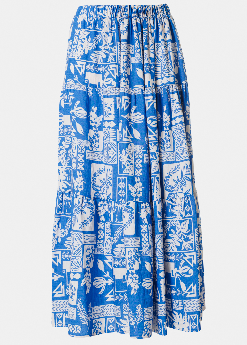 Blue Maxi Skirt w/ Leaves Pattern